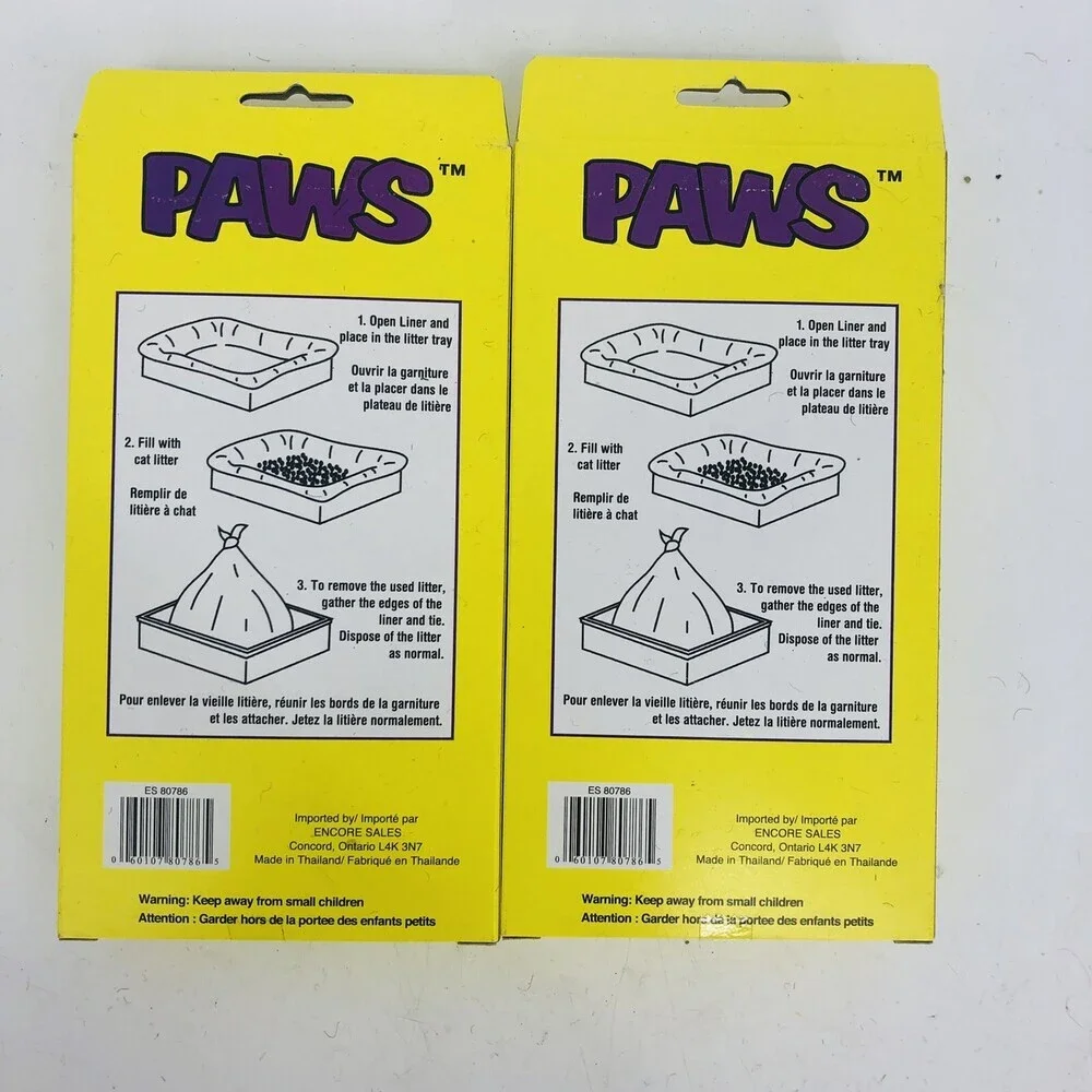 2 Pack PAWS Cat Litter Liner Bags 10 Ct. Each Medium Size Disposable ES 80786